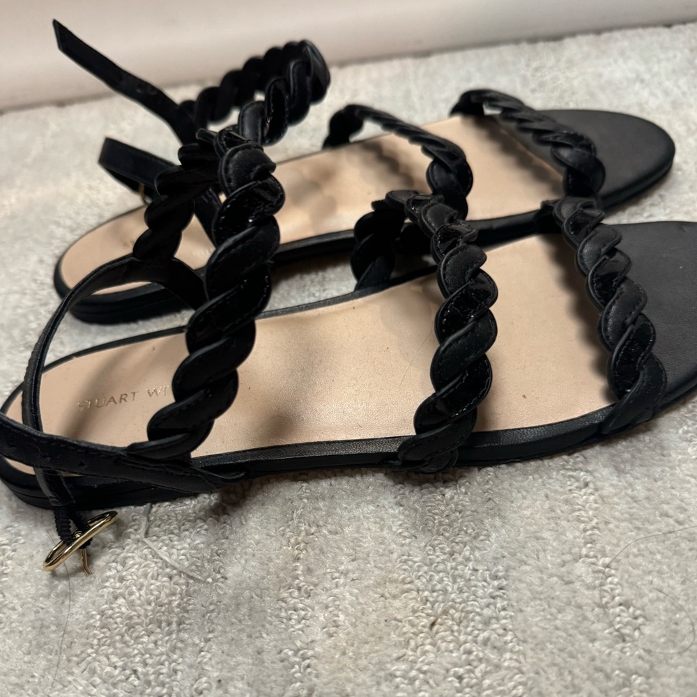 Stuart Weitzman Black Strappy Flat Sandals. View 2